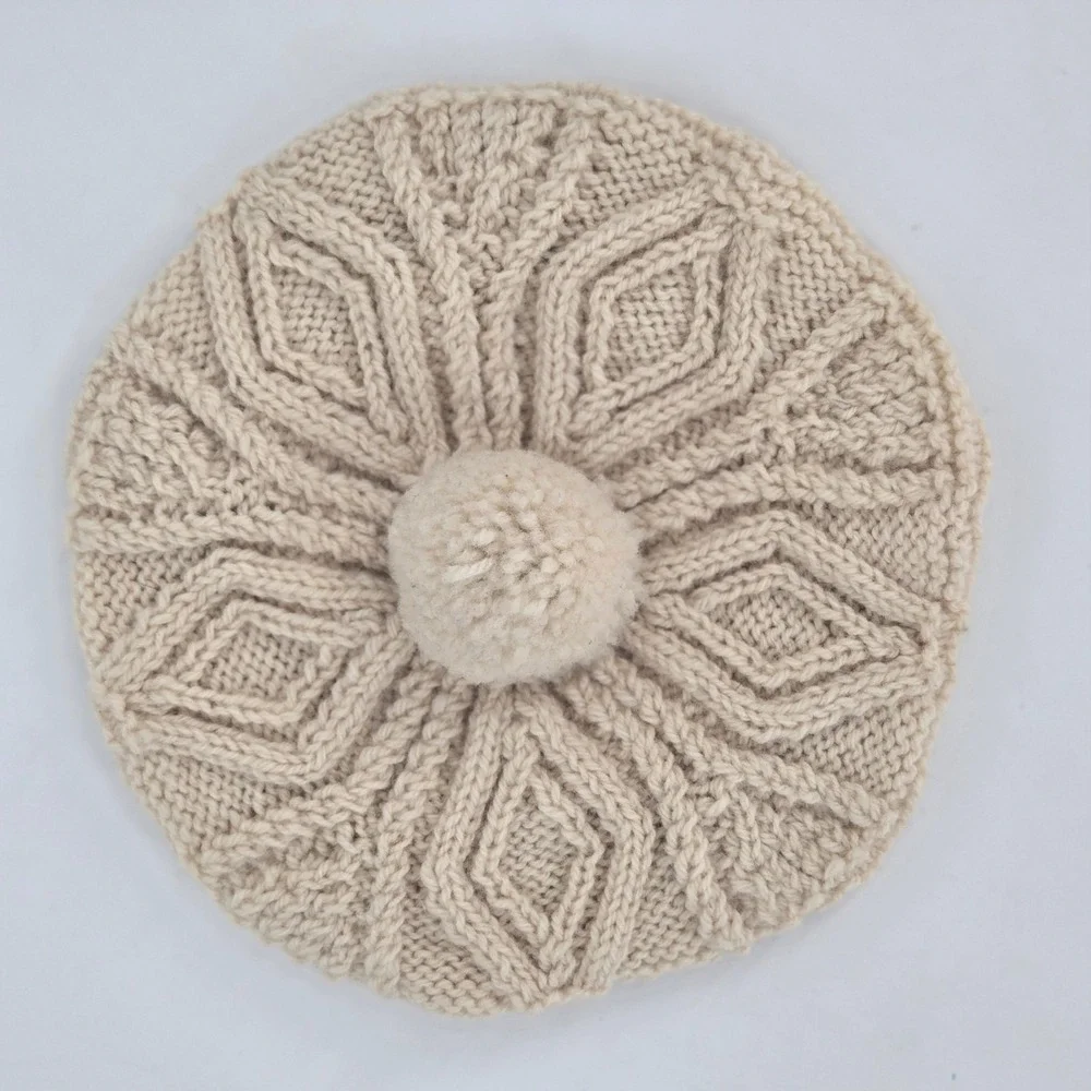 Vintage Womens M-L 100% Wool Irish Aran Sweater Cardigan Hat Combo‎ Cable Knit
